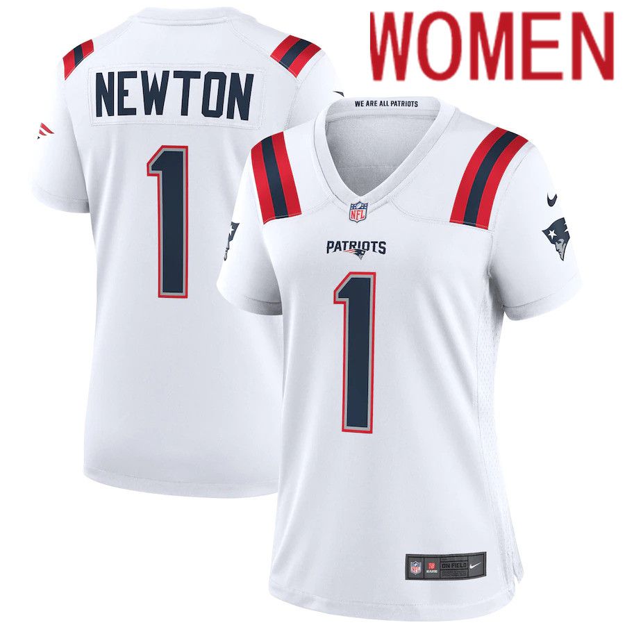 Women New England Patriots #1 Cam Newton Nike White Game NFL Jersey